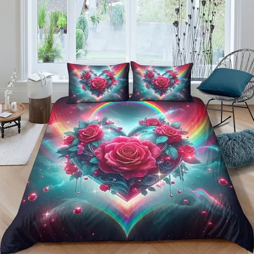 TZOVPCDFA Rose Bettbezug Set Bettwäsche Set Kinderbettwäsche-Set Reißverschluss Mit Kissenbezug Betten Set Für Jugendliche Kinder Schlafzimmer King（220x240cm） von TZOVPCDFA
