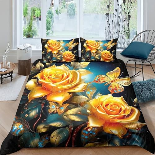 TZOVPCDFA Rose Bettbezug Set Bettwäsche-Sets Kinderbettwäsche Reißverschluss Mit Kissenbezug Betten Set Für Jugendliche Kinder Schlafzimmer Double（200x200cm） von TZOVPCDFA