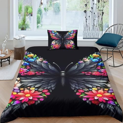 TZOVPCDFA Schmetterling Bettbezug Bettwäsche Kinderbettwäsche-Set Reißverschluss Mit Kissenbezügen Betten Set Für Jugendliche Kinder Schlafzimmer Single（135x200cm） von TZOVPCDFA
