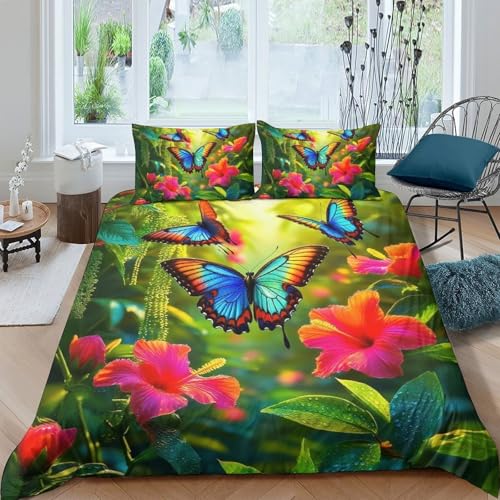 TZOVPCDFA Schmetterling Bettbezug Bettwäsche Kinderbettwäsche-Set Reißverschluss Mit Kissenbezug Betten Set Für Jugendliche Kinder Schlafzimmer King（220x240cm） von TZOVPCDFA