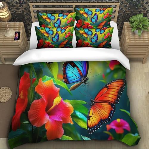TZOVPCDFA Schmetterling Bettbezug Bettwäsche Set Kinderbettwäsche Reißverschluss Mit Kissenbezügen Betten Set Für Jugendliche Kinder Schlafzimmer Super King（260x220cm） von TZOVPCDFA