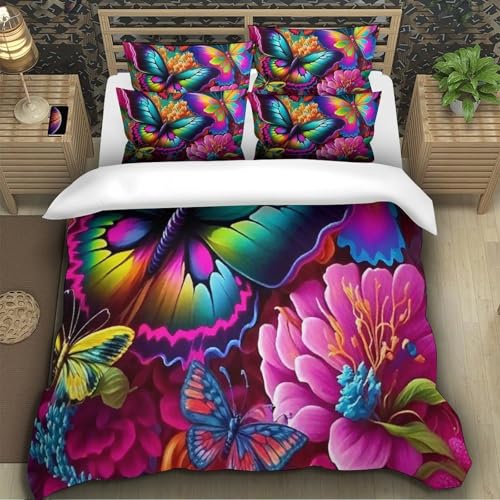TZOVPCDFA Schmetterling Bettbezug Bettwäsche Set Kinderbettwäsche Reißverschluss Mit Kissenbezug Betten Set Für Jungen Und Mädchen, Kinder Super King（260x220cm） von TZOVPCDFA