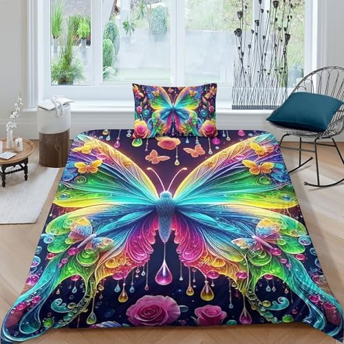 TZOVPCDFA Schmetterling Bettbezug Bettwäsche-Sets Kinderbettwäsche Reißverschluss Mit Kissenbezügen Betten Set Für Jugendliche Kinder Schlafzimmer Single（135x200cm） von TZOVPCDFA