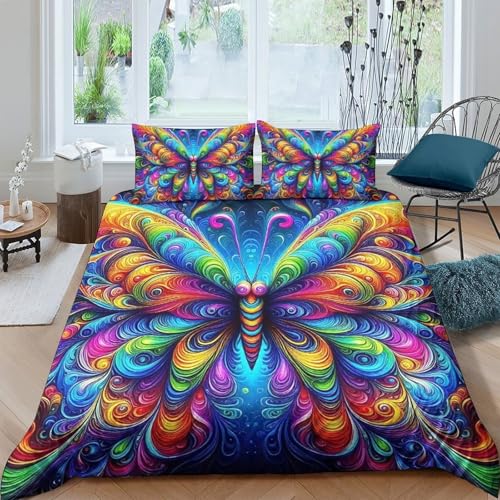 TZOVPCDFA Schmetterling Bettbezug Bettwäsche-Sets Kinderbettwäsche Reißverschluss Mit Kissenbezug Betten Set Für Jugendliche Kinder Schlafzimmer King（220x240cm） von TZOVPCDFA