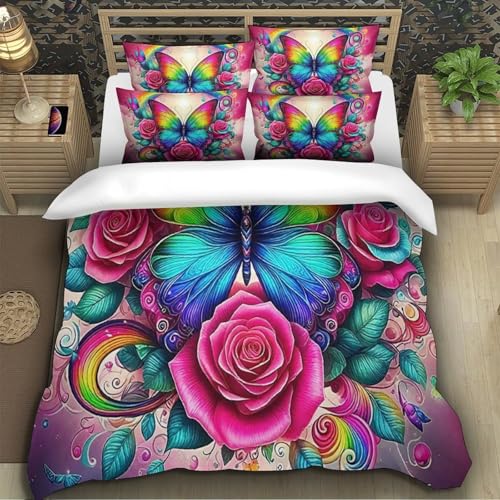 TZOVPCDFA Schmetterling Bettbezug Bettwäsche-Sets Kinderbettwäsche-Set Reißverschluss Mit Kissenbezug Betten Set Für Jugendliche Kinder Schlafzimmer Super King（260x220cm） von TZOVPCDFA