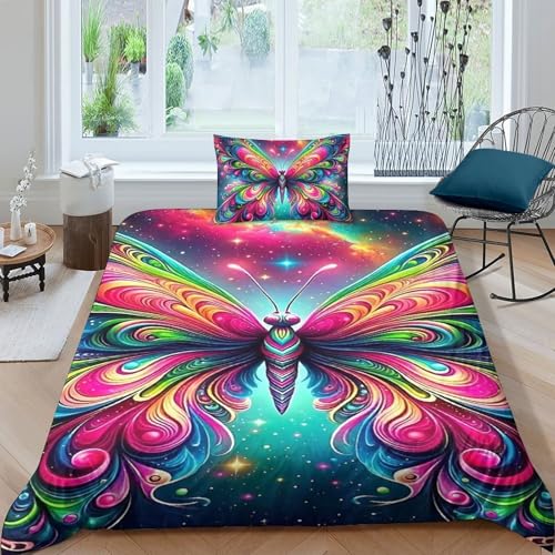 TZOVPCDFA Schmetterling Bettbezug Set Bettwäsche Kinderbettwäsche Reißverschluss Mit Kissenbezügen Betten Set Für Jugendliche Kinder Schlafzimmer Single（135x200cm） von TZOVPCDFA