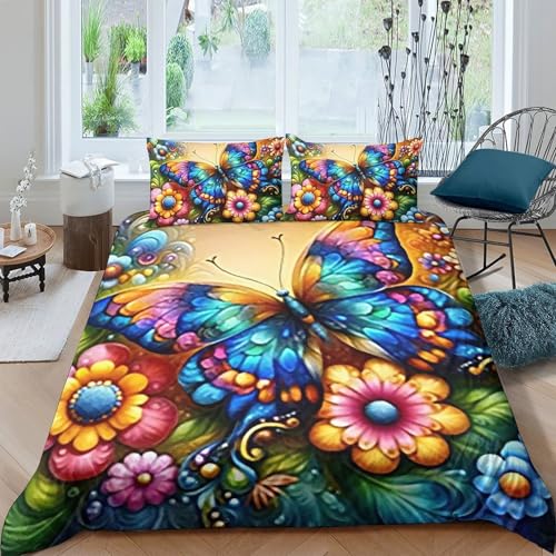 TZOVPCDFA Schmetterling Bettbezug Set Bettwäsche Set Kinderbettwäsche-Set Reißverschluss Mit Kissenbezug Betten Set Für Jungen Und Mädchen, Kinder Double（200x200cm） von TZOVPCDFA