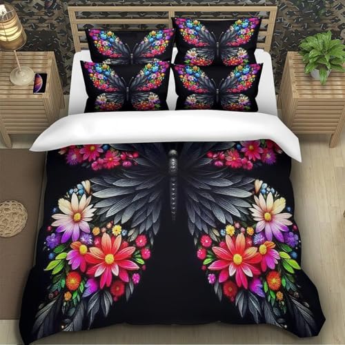 TZOVPCDFA Schmetterling Bettbezug Set Bettwäsche-Sets Kinderbettwäsche-Set Reißverschluss Mit Kissenbezug Betten Set Für Jungen Und Mädchen, Kinder Super King（260x220cm） von TZOVPCDFA