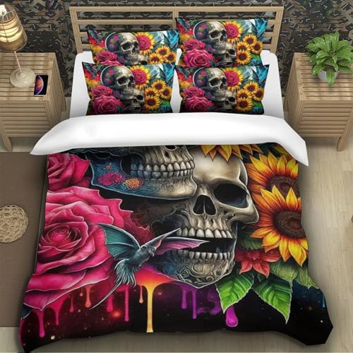TZOVPCDFA Skelett Bettbezug Bettwäsche Kinderbettwäsche Reißverschluss Mit Kissenbezügen Betten Set Für Jugendliche Kinder Schlafzimmer Single（140x200cm） von TZOVPCDFA