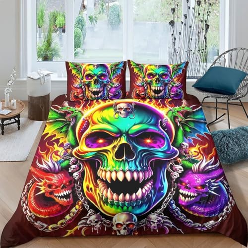 TZOVPCDFA Skelett Bettbezug Bettwäsche Set Kinderbettwäsche Reißverschluss Mit Kissenbezügen Betten Set Für Jungen Und Mädchen, Kinder Double（200x200cm） von TZOVPCDFA