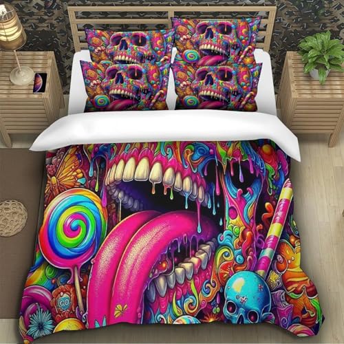 TZOVPCDFA Skelett Bettbezug Set Bettwäsche Kinderbettwäsche-Set Reißverschluss Mit Kissenbezügen Betten Set Für Jungen Und Mädchen, Kinder Super King（260x220cm） von TZOVPCDFA