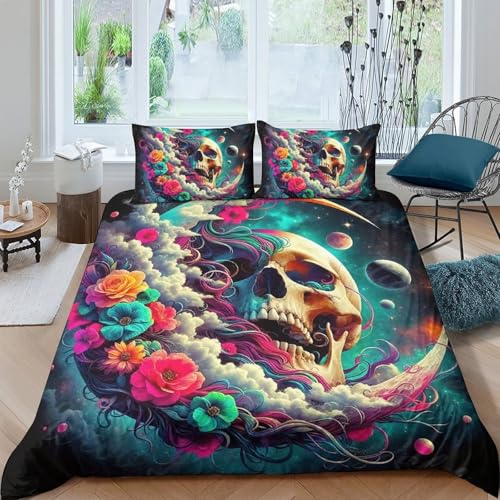 TZOVPCDFA Skelett Bettbezug Set Bettwäsche Set Kinderbettwäsche Reißverschluss Mit Kissenbezügen Betten Set Für Jugendliche Kinder Schlafzimmer King（220x240cm） von TZOVPCDFA
