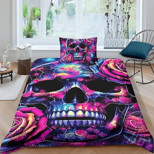 TZOVPCDFA Skelett Bettbezug Set Bettwäsche Set Kinderbettwäsche Reißverschluss Mit Kissenbezügen Betten Set Für Jugendliche Kinder Schlafzimmer Single（135x200cm） von TZOVPCDFA