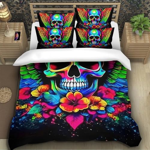 TZOVPCDFA Skelett Bettbezug Set Bettwäsche Set Kinderbettwäsche-Set Reißverschluss Mit Kissenbezügen Betten Set Für Jugendliche Kinder Schlafzimmer Single（140x200cm） von TZOVPCDFA