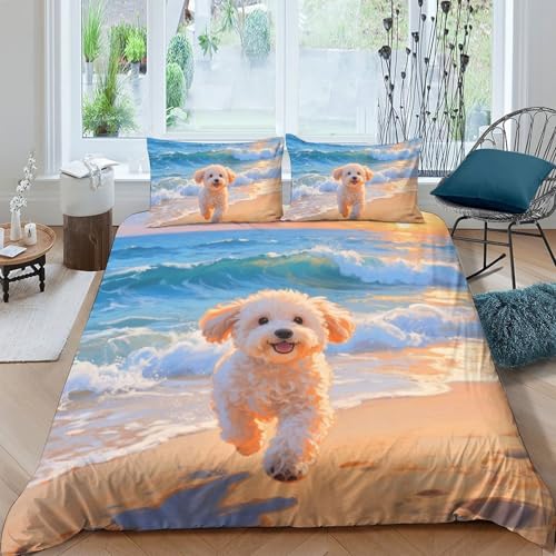 TZOVPCDFA Teddy Hund Bettbezug Bettwäsche Set Kinderbettwäsche-Set Reißverschluss Mit Kissenbezügen Betten Set Für Jugendliche Kinder Schlafzimmer Double（200x200cm） von TZOVPCDFA