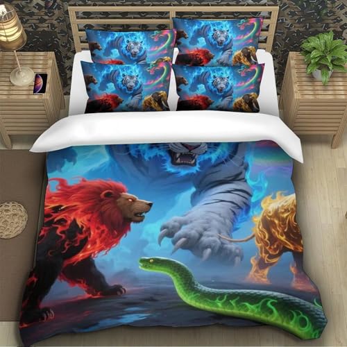 TZOVPCDFA Tiger Bettbezug Bettwäsche Kinderbettwäsche Reißverschluss Mit Kissenbezügen Betten Set Für Jugendliche Kinder Schlafzimmer Single（140x200cm） von TZOVPCDFA