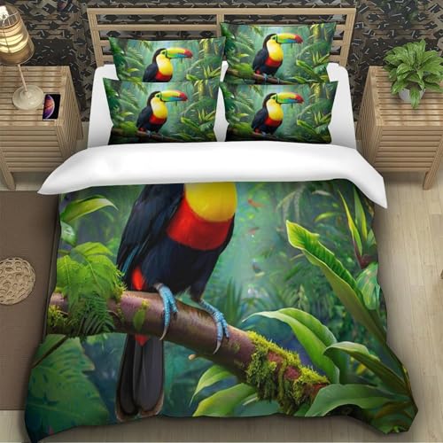 TZOVPCDFA Tukan Bettbezug Bettwäsche-Sets Kinderbettwäsche Reißverschluss Mit Kissenbezügen Betten Set Für Jungen Und Mädchen, Kinder Super King（260x220cm） von TZOVPCDFA