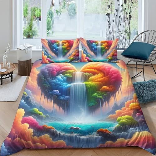TZOVPCDFA Wasserfall Bettbezug Bettwäsche Set Kinderbettwäsche Reißverschluss Mit Kissenbezügen Betten Set Für Jugendliche Kinder Schlafzimmer Double（200x200cm） von TZOVPCDFA