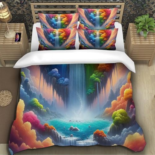 TZOVPCDFA Wasserfall Bettbezug Set Bettwäsche Kinderbettwäsche-Set Reißverschluss Mit Kissenbezug Betten Set Für Jungen Und Mädchen, Kinder Super King（260x220cm） von TZOVPCDFA