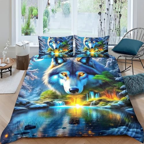 TZOVPCDFA Wolf Bettbezug Bettwäsche Kinderbettwäsche Reißverschluss Mit Kissenbezug Betten Set Für Jugendliche Kinder Schlafzimmer Double（200x200cm） von TZOVPCDFA