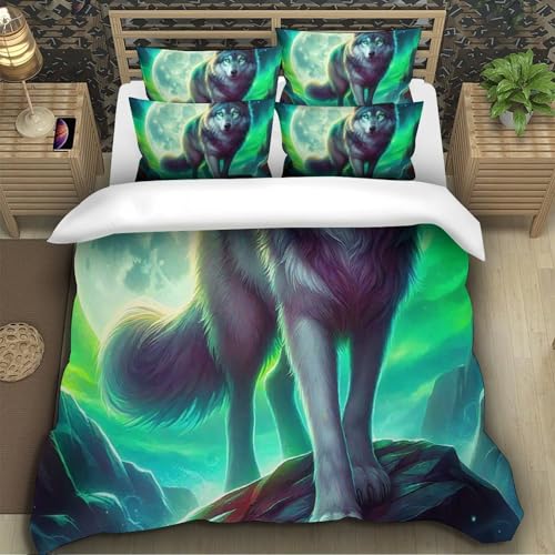 TZOVPCDFA Wolf Bettbezug Bettwäsche Kinderbettwäsche Reißverschluss Mit Kissenbezug Betten Set Für Jugendliche Kinder Schlafzimmer Super King（260x220cm） von TZOVPCDFA