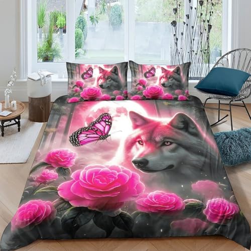TZOVPCDFA Wolf Bettbezug Bettwäsche Kinderbettwäsche Reißverschluss Mit Kissenbezug Betten Set Für Jungen Und Mädchen, Kinder Double（200x200cm） von TZOVPCDFA