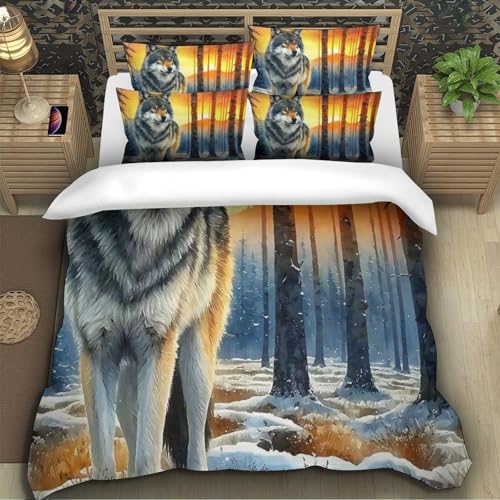 TZOVPCDFA Wolf Bettbezug Bettwäsche Kinderbettwäsche Reißverschluss Mit Kissenbezug Betten Set Für Jungen Und Mädchen, Kinder Super King（260x220cm） von TZOVPCDFA