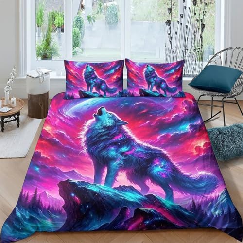TZOVPCDFA Wolf Bettbezug Bettwäsche Kinderbettwäsche-Set Reißverschluss Mit Kissenbezug Betten Set Für Jugendliche Kinder Schlafzimmer Double（200x200cm） von TZOVPCDFA