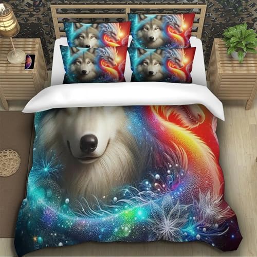 TZOVPCDFA Wolf Bettbezug Bettwäsche Kinderbettwäsche-Set Reißverschluss Mit Kissenbezug Betten Set Für Jugendliche Kinder Schlafzimmer Super King（260x220cm） von TZOVPCDFA