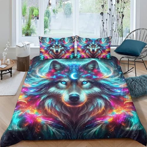 TZOVPCDFA Wolf Bettbezug Bettwäsche Kinderbettwäsche-Set Reißverschluss Mit Kissenbezug Betten Set Für Jungen Und Mädchen, Kinder King（220x240cm） von TZOVPCDFA