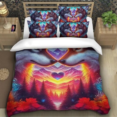 TZOVPCDFA Wolf Bettbezug Bettwäsche Kinderbettwäsche-Set Reißverschluss Mit Kissenbezug Betten Set Für Jungen Und Mädchen, Kinder Single（140x200cm） von TZOVPCDFA