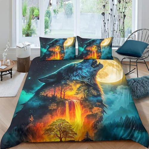 TZOVPCDFA Wolf Bettbezug Bettwäsche Set Kinderbettwäsche Reißverschluss Mit Kissenbezug Betten Set Für Jugendliche Kinder Schlafzimmer King（220x240cm） von TZOVPCDFA