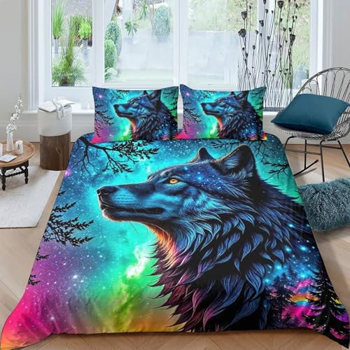 TZOVPCDFA Wolf Bettbezug Bettwäsche Set Kinderbettwäsche Reißverschluss Mit Kissenbezug Betten Set Für Jungen Und Mädchen, Kinder Double（200x200cm） von TZOVPCDFA