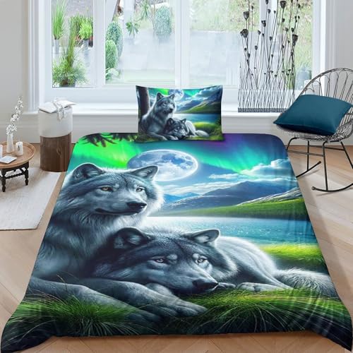 TZOVPCDFA Wolf Bettbezug Bettwäsche Set Kinderbettwäsche Reißverschluss Mit Kissenbezug Betten Set Für Jungen Und Mädchen, Kinder Single（135x200cm） von TZOVPCDFA