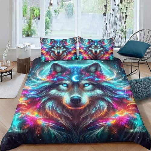 TZOVPCDFA Wolf Bettbezug Bettwäsche Set Kinderbettwäsche-Set Reißverschluss Mit Kissenbezügen Betten Set Für Jugendliche Kinder Schlafzimmer Double（200x200cm） von TZOVPCDFA