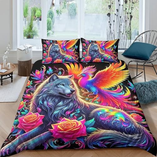 TZOVPCDFA Wolf Bettbezug Bettwäsche Set Kinderbettwäsche-Set Reißverschluss Mit Kissenbezügen Betten Set Für Jugendliche Kinder Schlafzimmer Double（200x200cm） von TZOVPCDFA