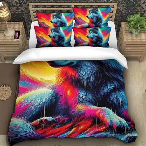 TZOVPCDFA Wolf Bettbezug Bettwäsche Set Kinderbettwäsche-Set Reißverschluss Mit Kissenbezügen Betten Set Für Jugendliche Kinder Schlafzimmer Single（140x200cm） von TZOVPCDFA