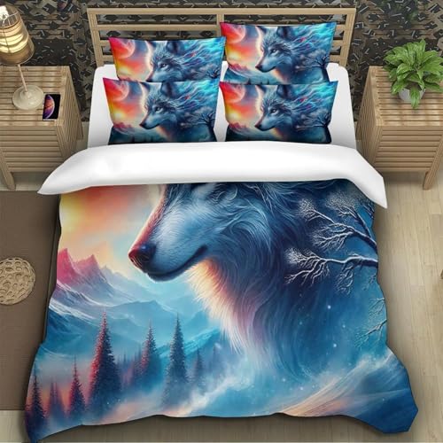 TZOVPCDFA Wolf Bettbezug Bettwäsche-Sets Kinderbettwäsche Reißverschluss Mit Kissenbezügen Betten Set Für Jugendliche Kinder Schlafzimmer Super King（260x220cm） von TZOVPCDFA
