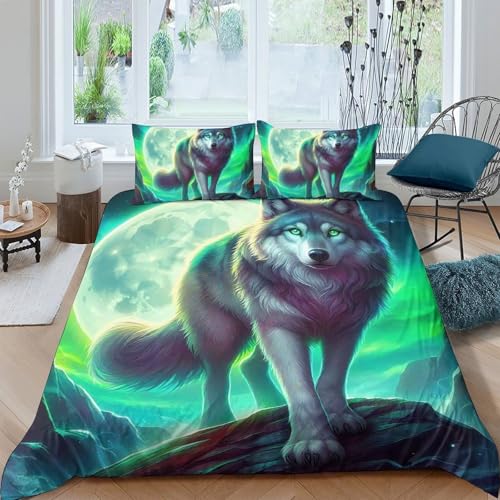 TZOVPCDFA Wolf Bettbezug Bettwäsche-Sets Kinderbettwäsche Reißverschluss Mit Kissenbezügen Betten Set Für Jungen Und Mädchen, Kinder Double（200x200cm） von TZOVPCDFA