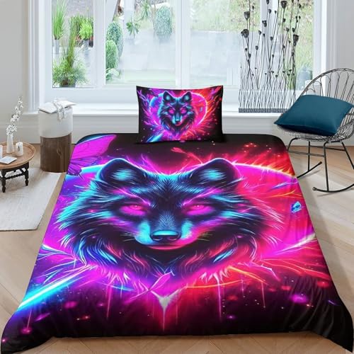 TZOVPCDFA Wolf Bettbezug Bettwäsche-Sets Kinderbettwäsche Reißverschluss Mit Kissenbezügen Betten Set Für Jungen Und Mädchen, Kinder Single（135x200cm） von TZOVPCDFA