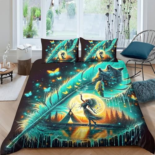 TZOVPCDFA Wolf Bettbezug Bettwäsche-Sets Kinderbettwäsche Reißverschluss Mit Kissenbezug Betten Set Für Jungen Und Mädchen, Kinder Double（200x200cm） von TZOVPCDFA