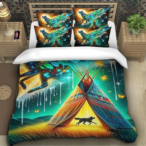 TZOVPCDFA Wolf Bettbezug Bettwäsche-Sets Kinderbettwäsche Reißverschluss Mit Kissenbezug Betten Set Für Jungen Und Mädchen, Kinder Single（140x200cm） von TZOVPCDFA