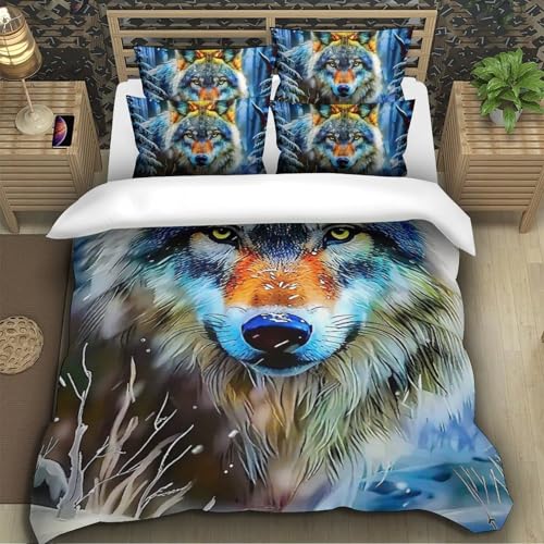 TZOVPCDFA Wolf Bettbezug Bettwäsche-Sets Kinderbettwäsche-Set Reißverschluss Mit Kissenbezügen Betten Set Für Jugendliche Kinder Schlafzimmer Single（140x200cm） von TZOVPCDFA