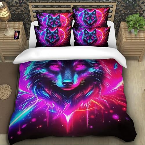 TZOVPCDFA Wolf Bettbezug Bettwäsche-Sets Kinderbettwäsche-Set Reißverschluss Mit Kissenbezügen Betten Set Für Jugendliche Kinder Schlafzimmer Single（140x200cm） von TZOVPCDFA
