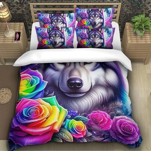 TZOVPCDFA Wolf Bettbezug Bettwäsche-Sets Kinderbettwäsche-Set Reißverschluss Mit Kissenbezug Betten Set Für Jugendliche Kinder Schlafzimmer Single（140x200cm） von TZOVPCDFA