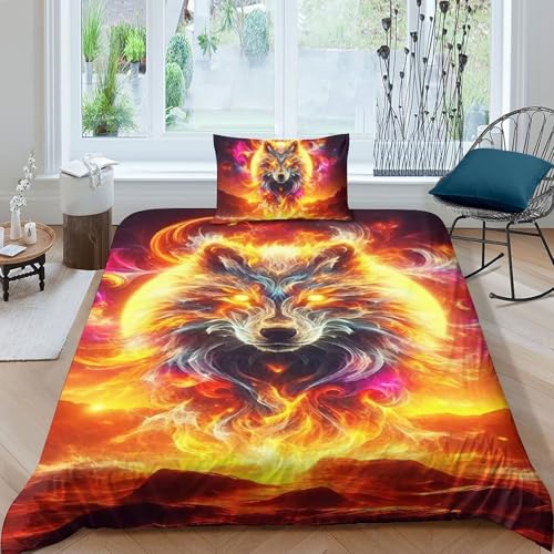 TZOVPCDFA Wolf Bettbezug Bettwäsche-Sets Kinderbettwäsche-Set Reißverschluss Mit Kissenbezug Betten Set Für Jungen Und Mädchen, Kinder Single（135x200cm） von TZOVPCDFA
