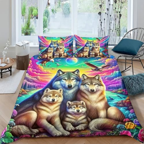 TZOVPCDFA Wolf Bettbezug Set Bettwäsche Kinderbettwäsche Reißverschluss Mit Kissenbezügen Betten Set Für Jugendliche Kinder Schlafzimmer King（220x240cm） von TZOVPCDFA
