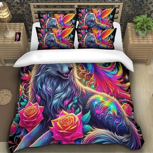 TZOVPCDFA Wolf Bettbezug Set Bettwäsche Kinderbettwäsche Reißverschluss Mit Kissenbezügen Betten Set Für Jugendliche Kinder Schlafzimmer Super King（260x220cm） von TZOVPCDFA