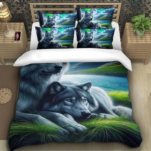 TZOVPCDFA Wolf Bettbezug Set Bettwäsche Kinderbettwäsche Reißverschluss Mit Kissenbezug Betten Set Für Jugendliche Kinder Schlafzimmer Single（140x200cm） von TZOVPCDFA