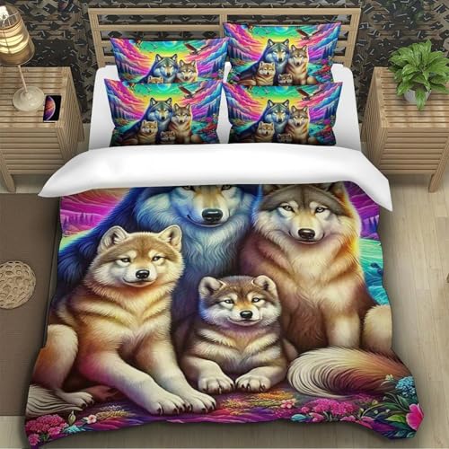 TZOVPCDFA Wolf Bettbezug Set Bettwäsche Kinderbettwäsche Reißverschluss Mit Kissenbezug Betten Set Für Jugendliche Kinder Schlafzimmer Single（140x200cm） von TZOVPCDFA
